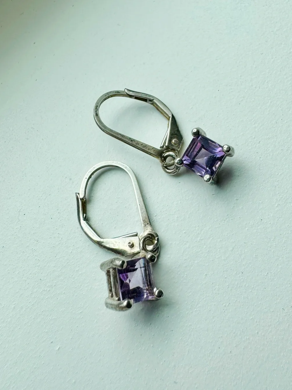Sterling Silver Amethyst Leverback Earrings | Purple Gemstone Boho Jewelry